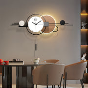 Large Modern Light Luxury Wall Clock With Pendulum, 35 * 21 Inch Led Metal Wall Art Wall Clocks, Creative Round Silent Decorative Wall Clocks For Living Room Bedroom Kitchen Cloakroom Decor Gifts
