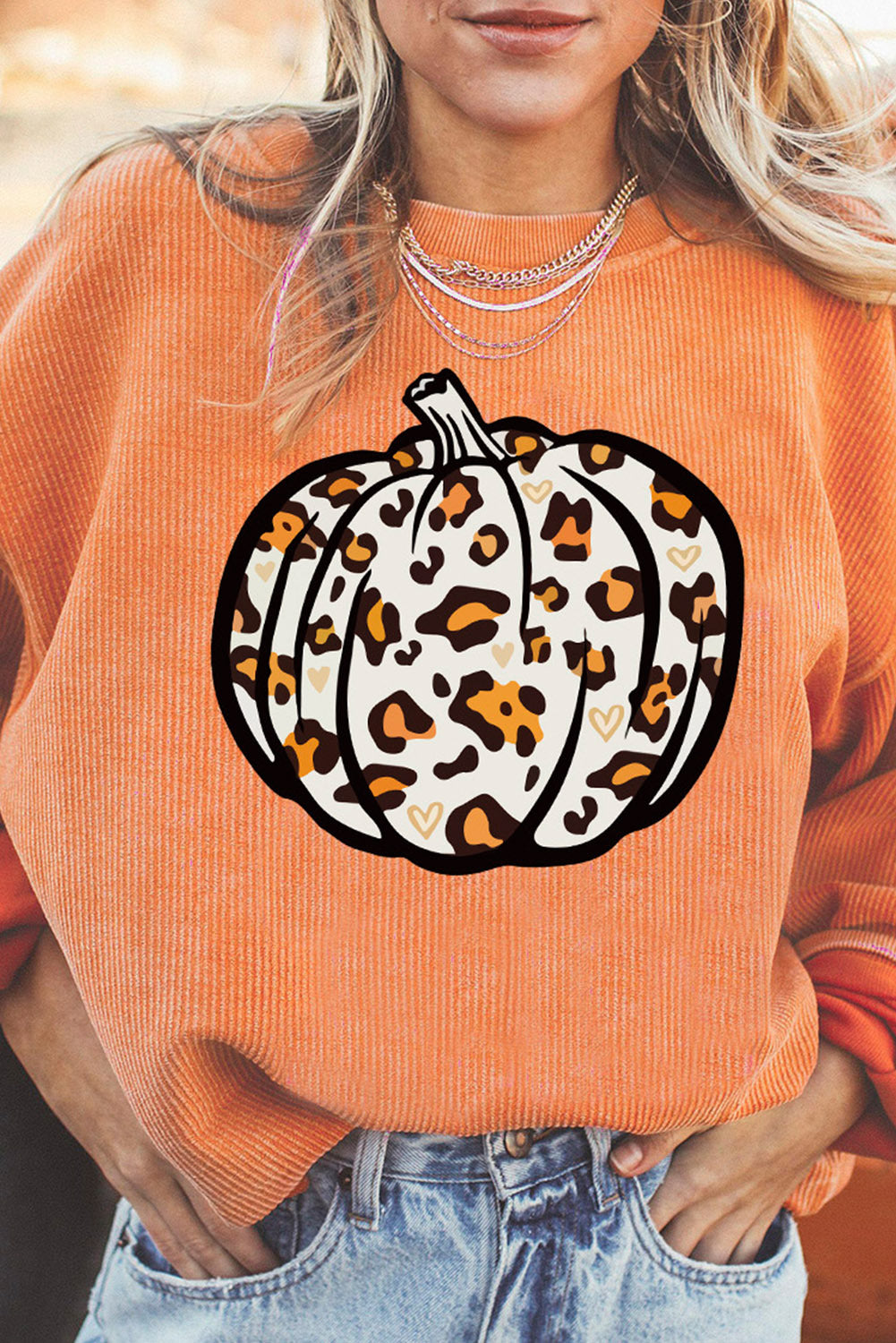 Women's Halloween Pumpkin Graphic Loose Round Neck Pullover Sweater