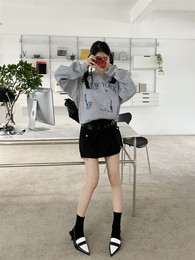 Printed Sweater Early Autumn New Retro Loose All-matching Slimming Top Women's Fashion