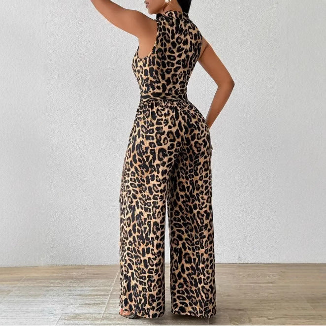 Floral Wide Leg Jumpsuit with Belt for Women