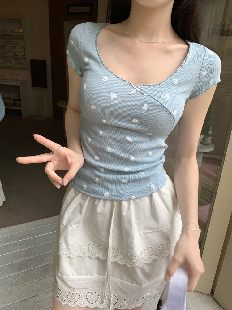 Floral Bow Short-Sleeve Scoop Neck Tee