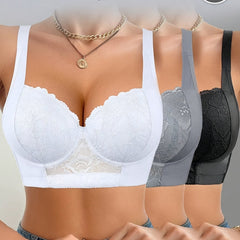 Women's 3-Piece Underwire Push-Up Bra Set with Lace Trim