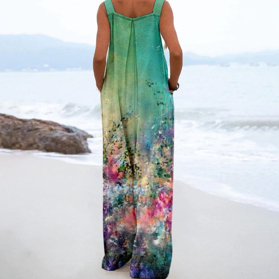 Vintage Print Loose Sleeveless Summer Jumpsuit