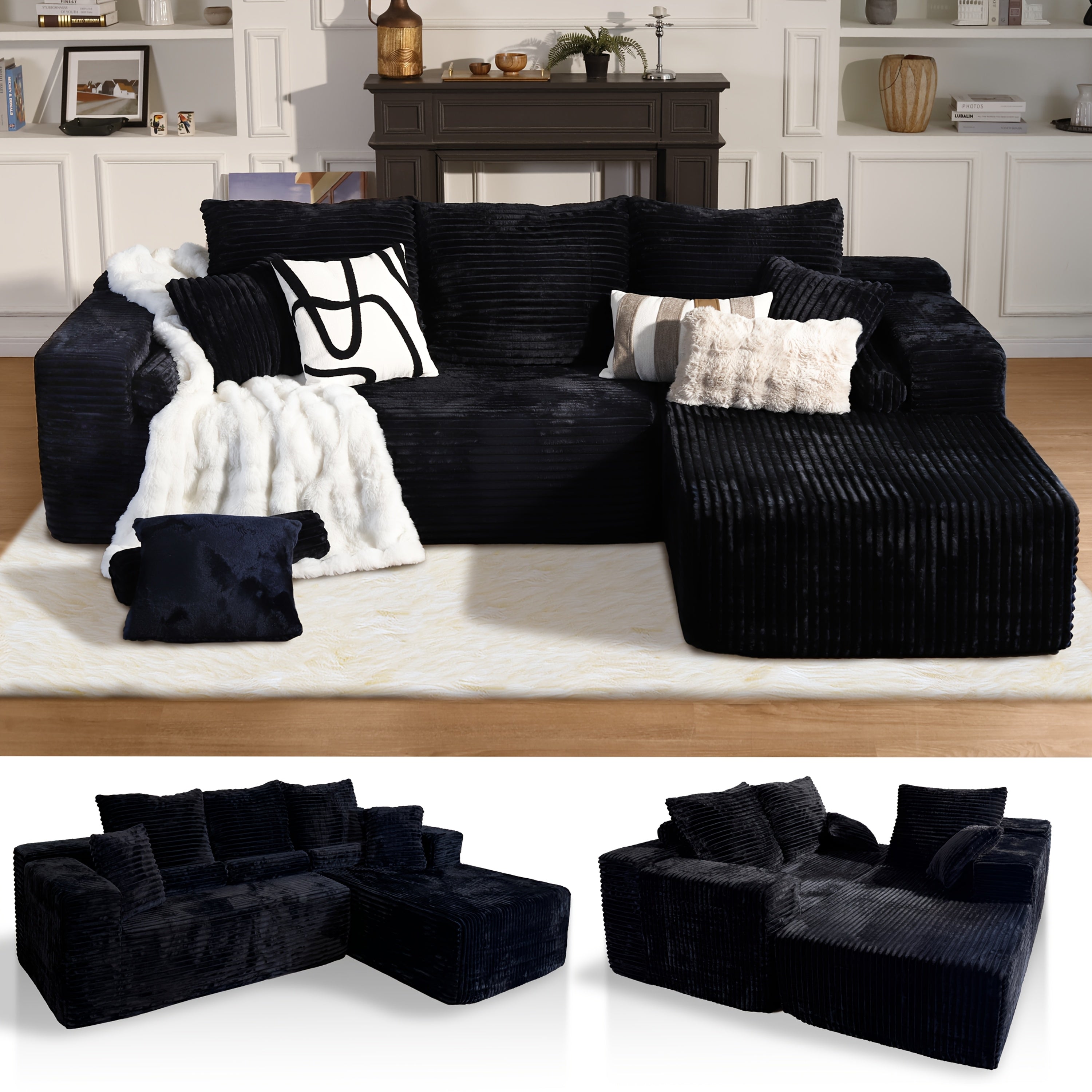 Plush Corduroy Sectional Sofa 106" Modular L-Shaped Sectional Sofa with Chaise Lounge | No Assembly Required, Deep Seat Couch, Plush Corduroy Upholstery, Modern Minimalist Design, Sophisticated Sea...