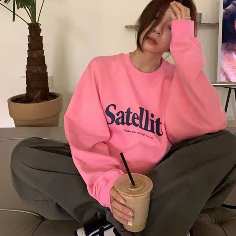 Retro Letter Knit Pullover Loose Fall Sweater