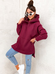 Women's Solid Color Casual Loose Hooded Sweatshirt