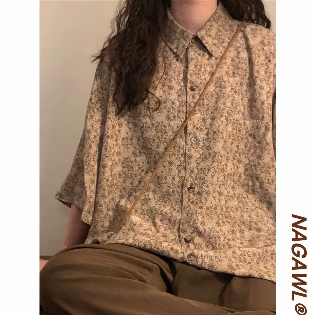 Women's American-style Vintage Floral Short-sleeved Shirt