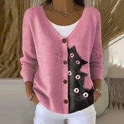 Printed Knitted Button-up Sweater Cardigan Loose And Casual