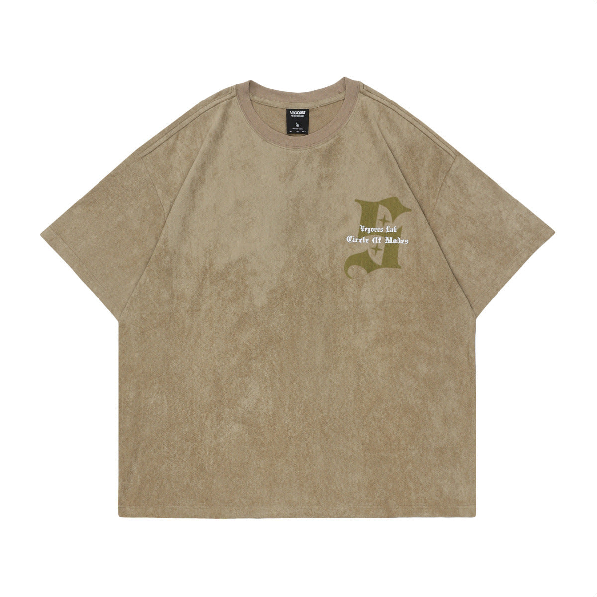 Retro Letter Print Suede Short Sleeve Tee