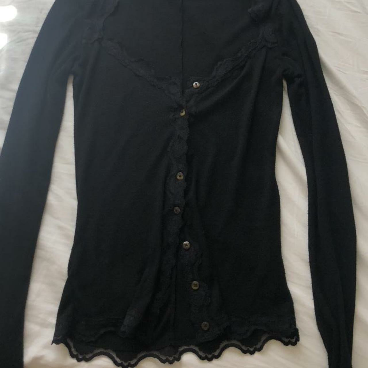 Lace Trim Button-Up Stretch Cardigan