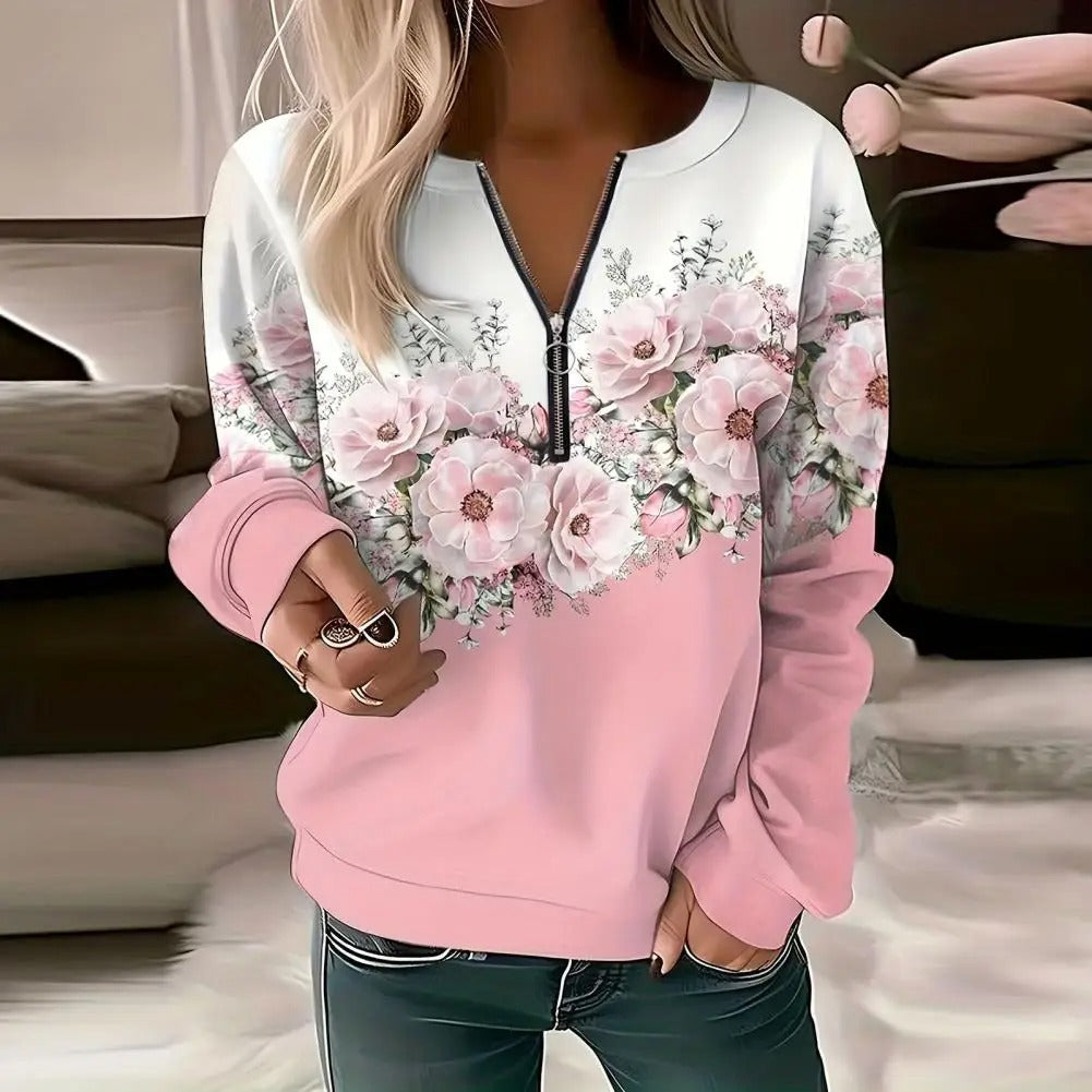 Women's Floral Zip Pullover Casual Casual Sweatshirt