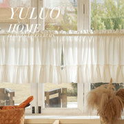 Sheer Gauze Girl Lace Trim Kitchen Curtain