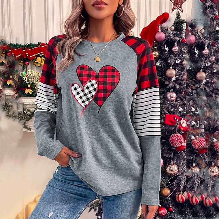 Women's Plaid Long-Sleeve Round Neck Loose Sweater
