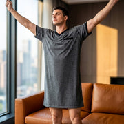 Ultra Soft Men's V‑Neck Sleeved Loungewear Top with Pockets – Summer Cooling, Nordic Style