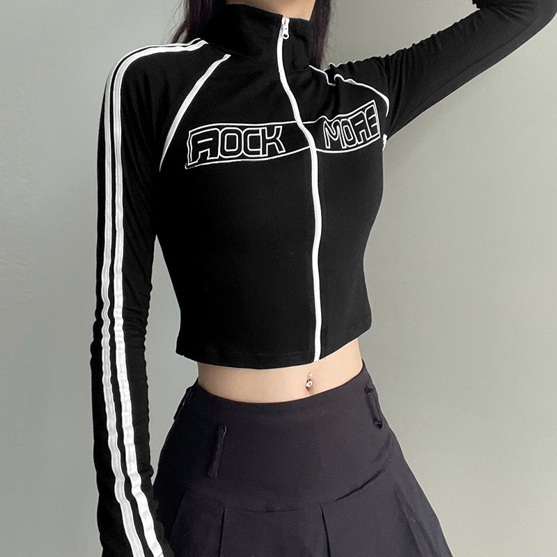 Slim Fit Contrast Braid Stitching Letter Zip Cardigan