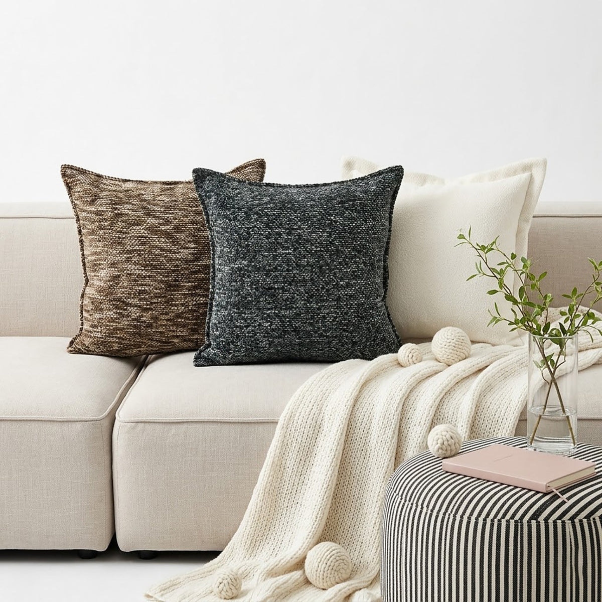 Simple Solid-Color Chenille Throw Pillow – Cozy Comfort for Any Room