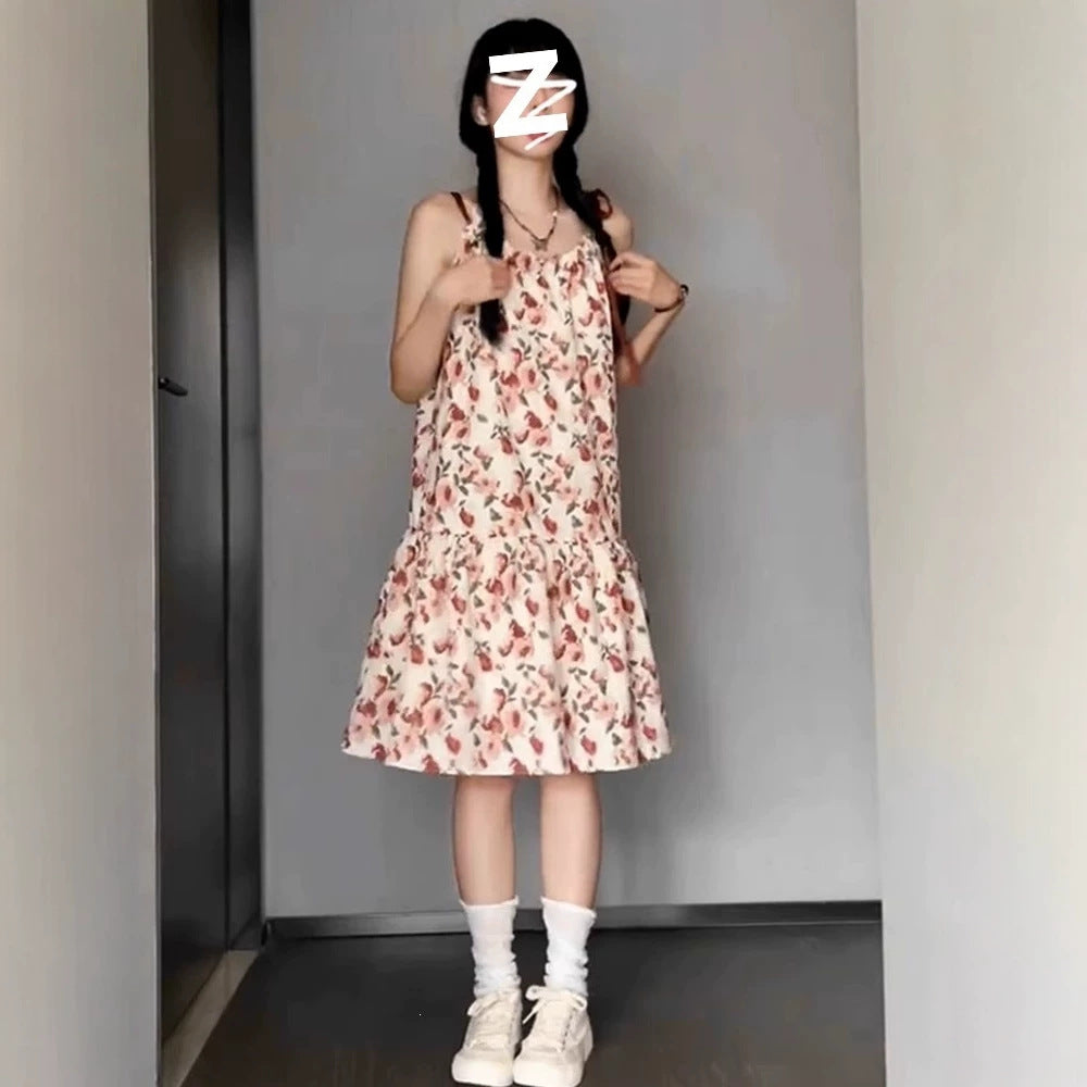 Women's Fashionable Slim-fit Floral Print Slip Dress