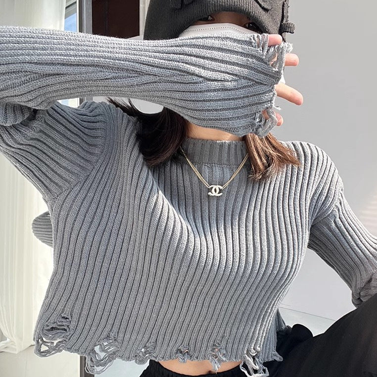 Womens High-waisted Pullover Cropped Knit Sweater
