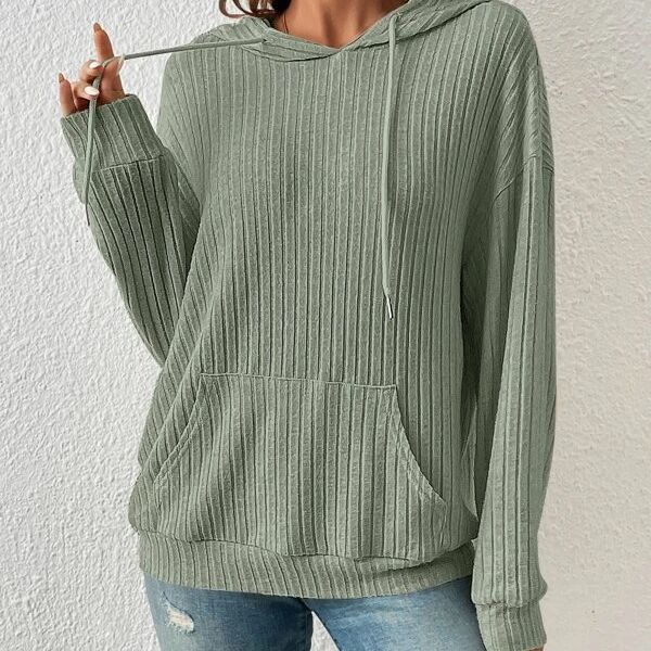 Women's Striped Knit Hoodie with Pockets & Drawstring