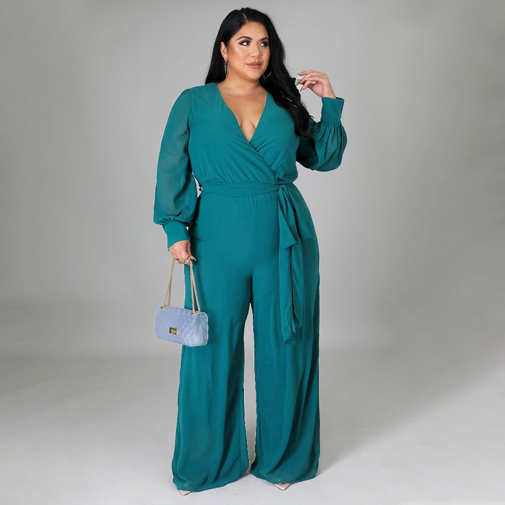 Chic Belted Straight-Leg Solid Jumpsuit