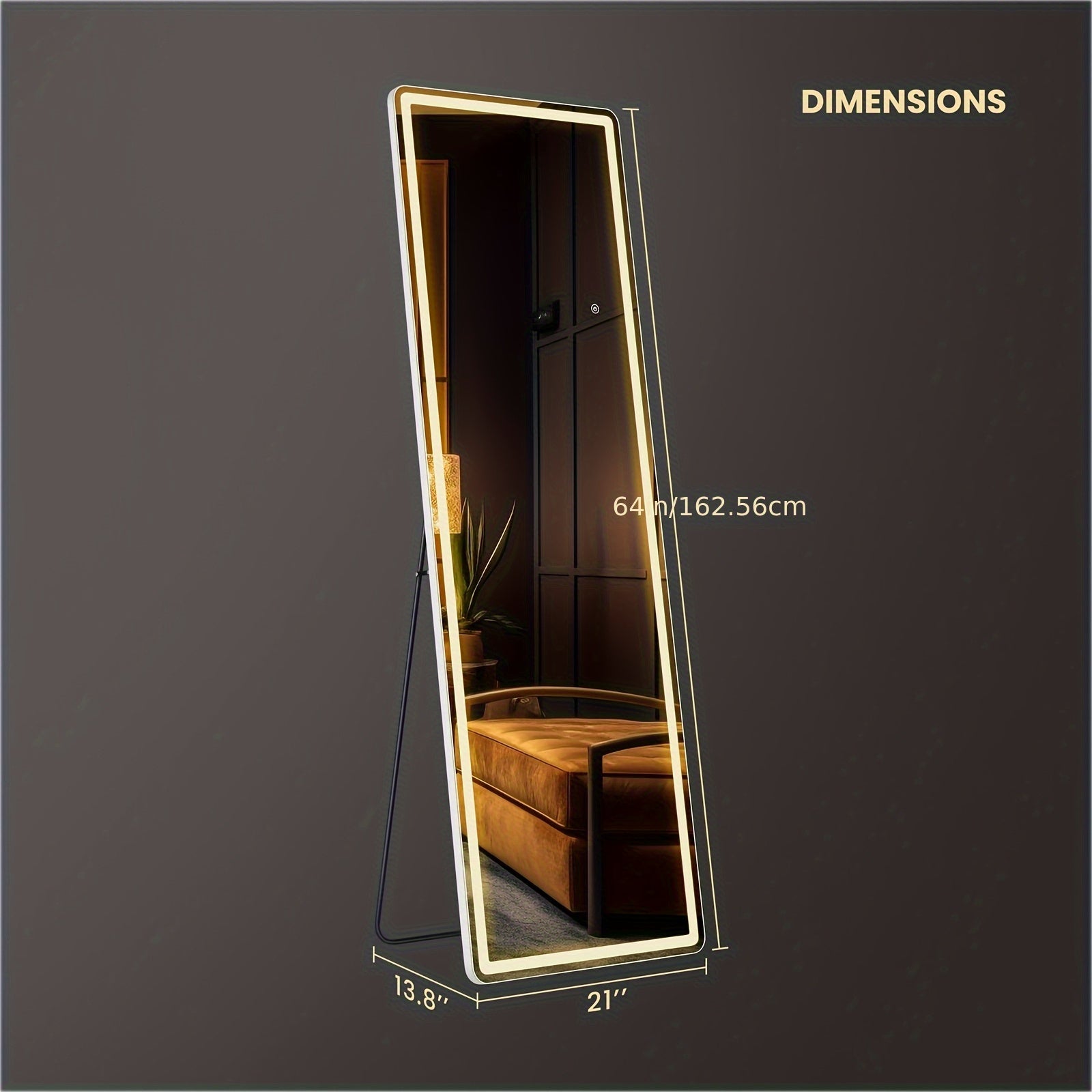 64"x21" Extra Long Full-Length Mirror with LED Lights - Modern Floor Standing or Wall-Mounted/Leaning Lighted Mirror with Touch Sensitivity, Bright LED Lighting for Home Gym, Dressing Room, Bedroom…
