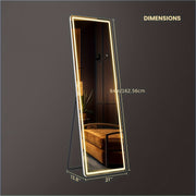 64"x21" Extra Long Full-Length Mirror with LED Lights - Modern Floor Standing or Wall-Mounted/Leaning Lighted Mirror with Touch Sensitivity, Bright LED Lighting for Home Gym,