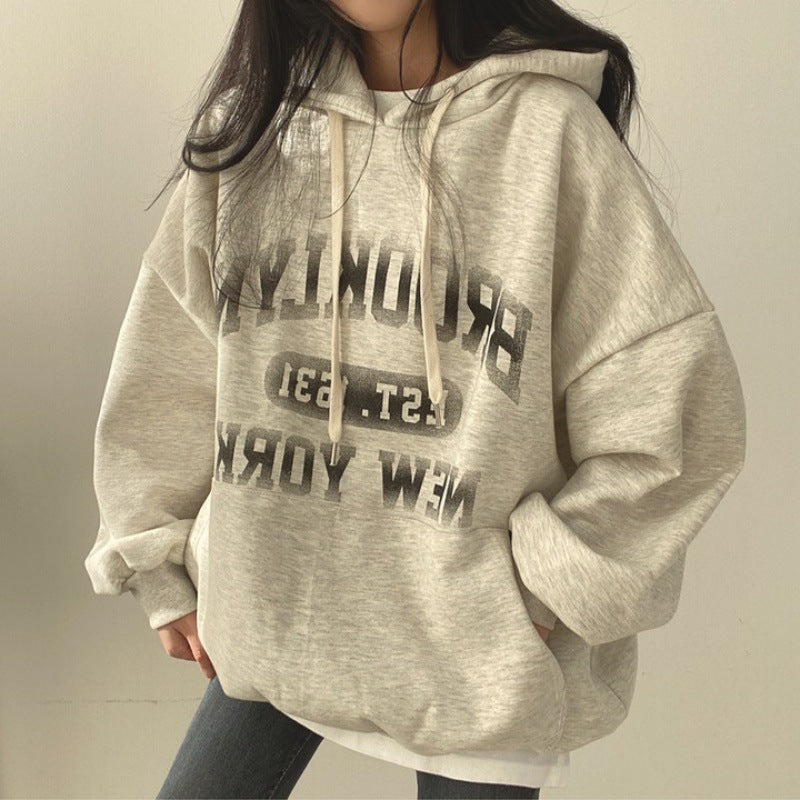 Women's Fleece-Lined Hooded Letter Sweatshirt