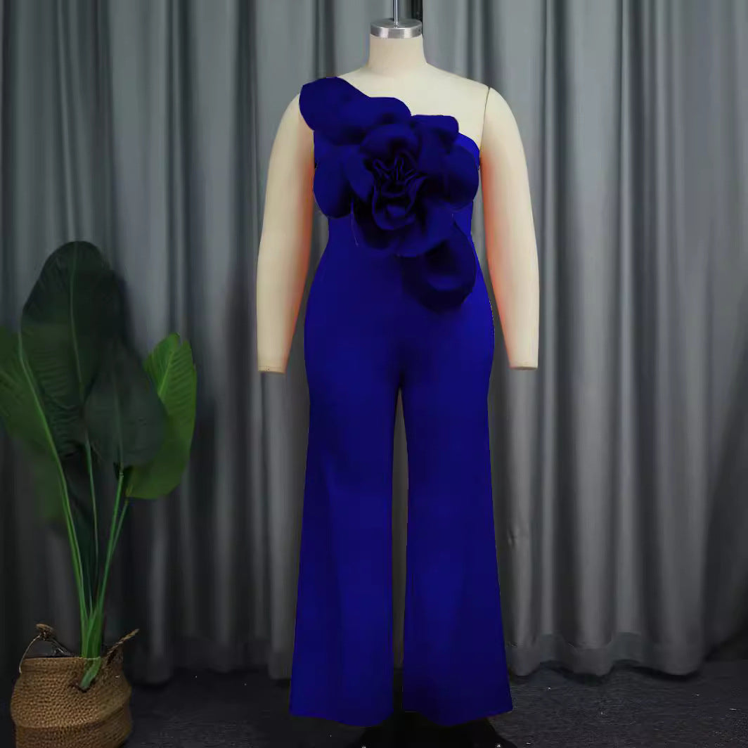Chic 3D Flower Sleeveless Straight-Leg Jumpsuit