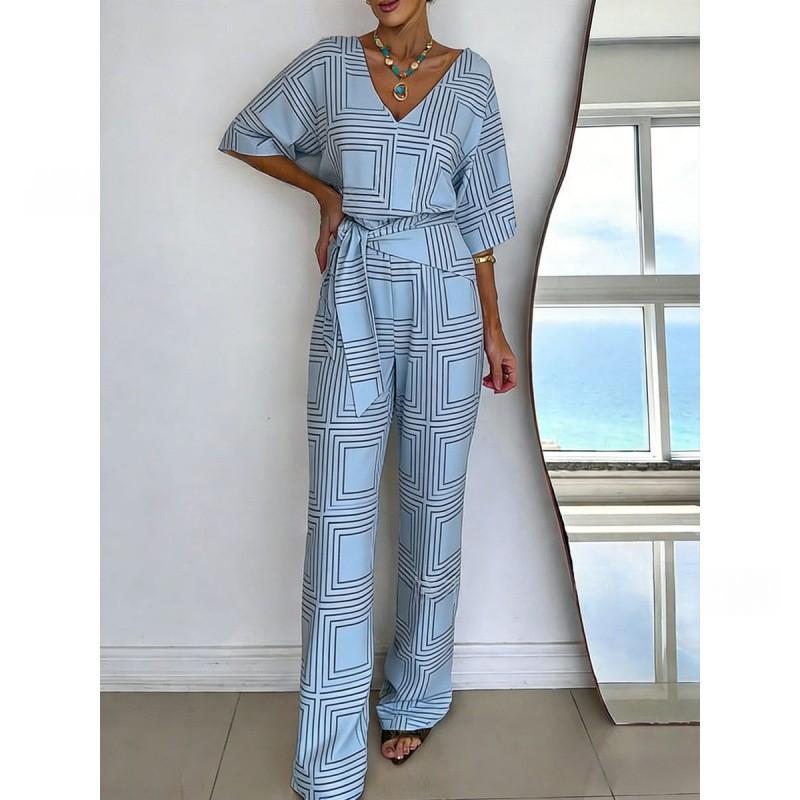 Chic V-Neck Casual Mid-Length Dress with Belt
