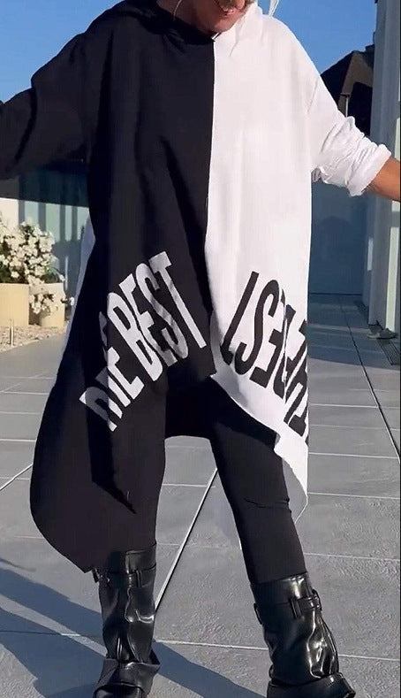 Women's Cozy Hooded Long Sleeve Print Sweatshirt Dress