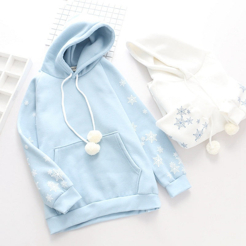 Women's Fleece-Lined Snowflake Embroidered Hoodie