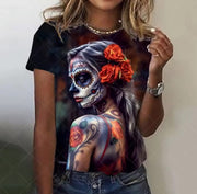 Vibrant Day of the Dead Women's Tee – Relaxed Fit, 3D Print
