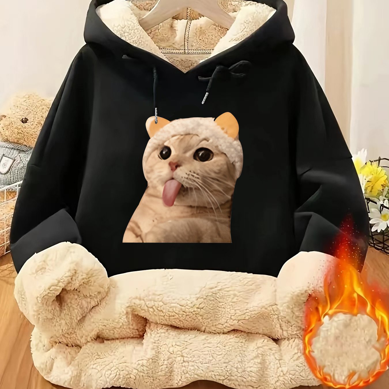 Heated Plus Size Alpaca Fleece Hooded Sweatshirt