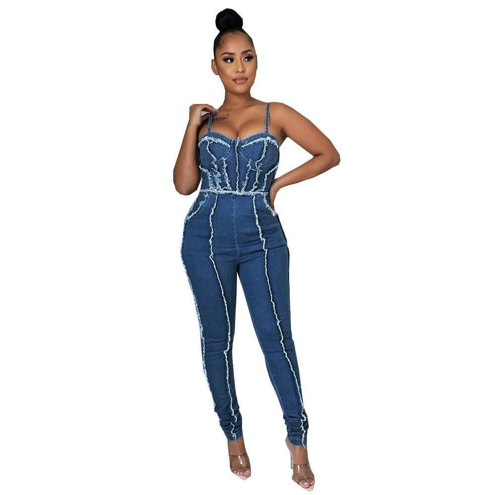 Sexy Bandeau Denim Bodycon Jumpsuit
