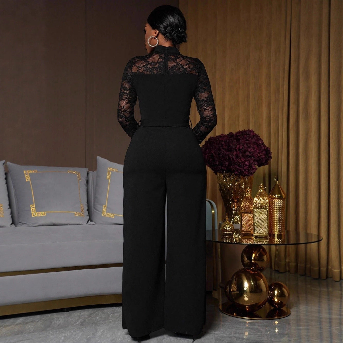 Elegant Lace-Patchwork Wide-Leg Jumpsuit
