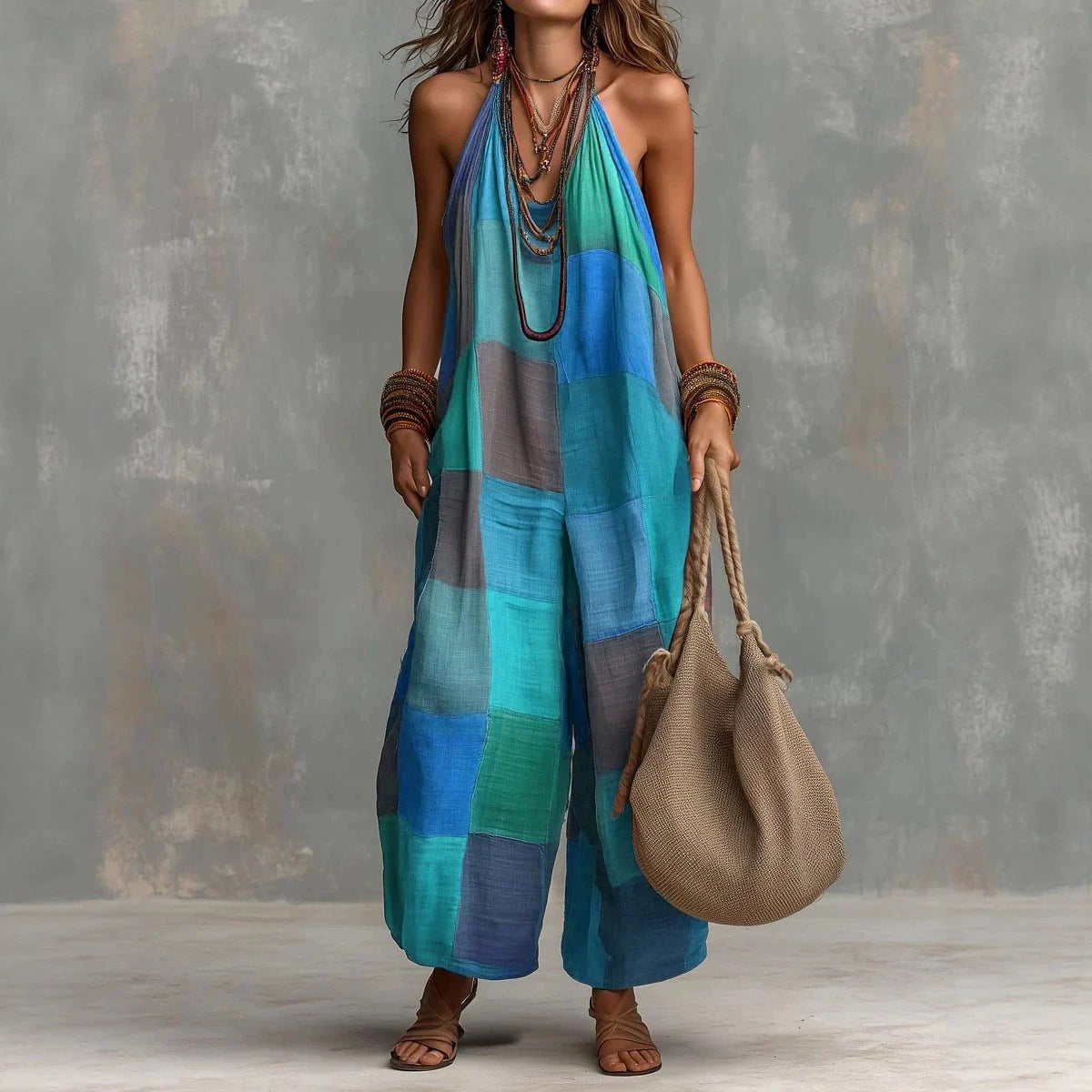 Women's Casual Plaid Wide-Leg Jumpsuit