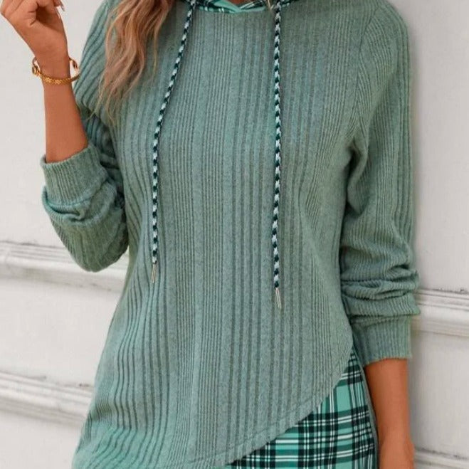 Colorblock Jacquard Hooded Knit Sweater
