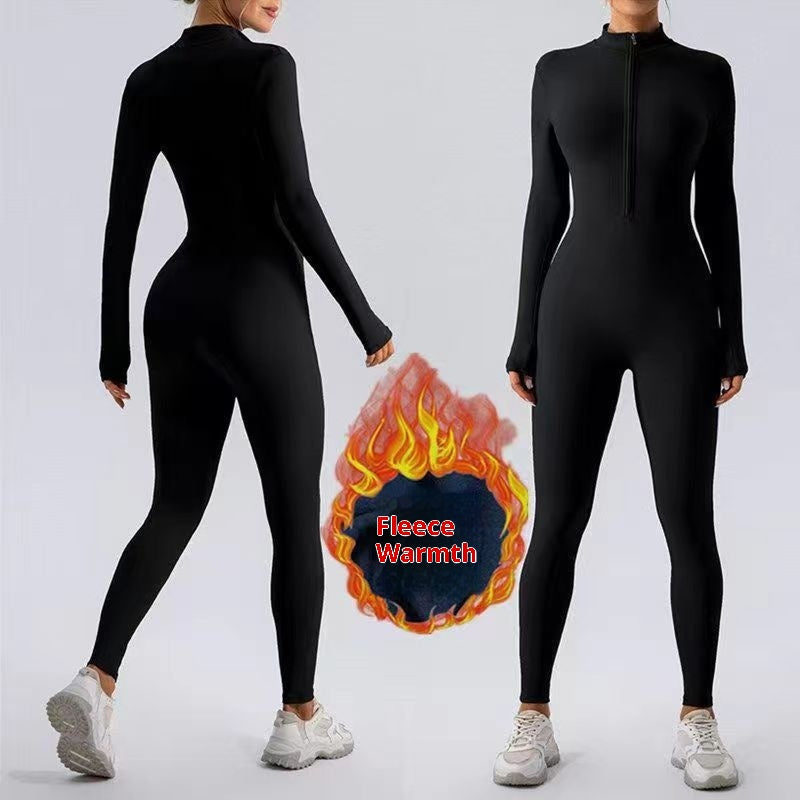 Fleece Yoga Jumpsuit Zipper Nude Feel Activewear