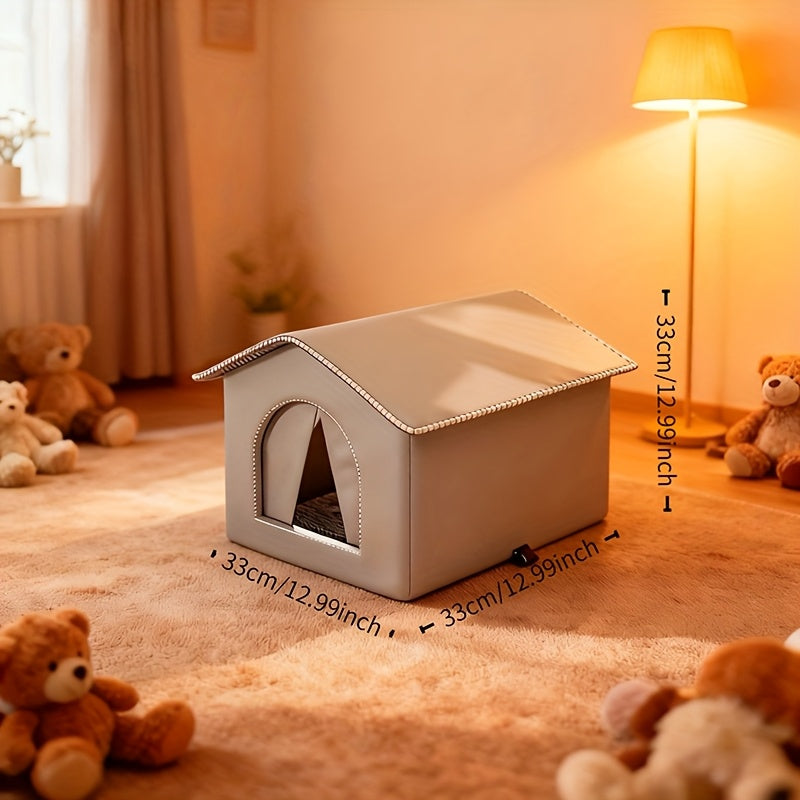 All-Weather High Quality & Insulated Outdoor Dog House & Cat Shelter - Heavy-Duty Oxford Fabric () Kennel Tent With Easy Assembly, Grey/Black Enclosed Pet Bed For Small/Medium Dogs, Puppies, Cats -...