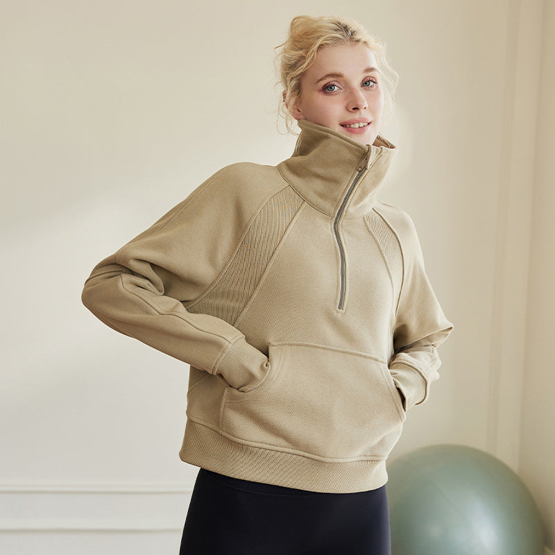 Women's Velvet High-Collar Zip-Up Sweater Jacket