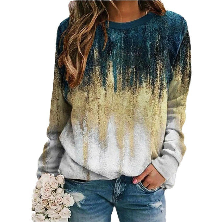 Floral Landscape Print Long Sleeve Streetwear Pullover