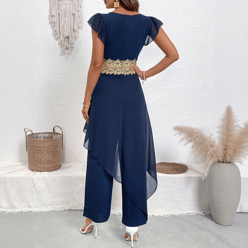 Elegant Lace V-Neck Wide-Leg Jumpsuit
