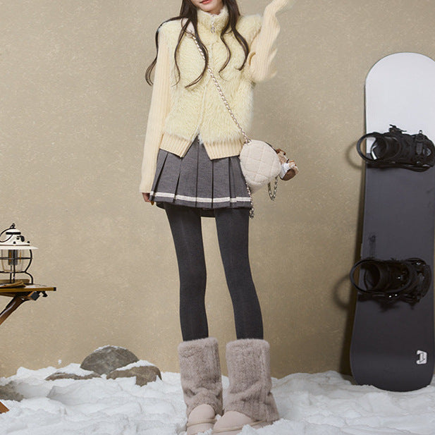 Autumn and Winter Stitching Zip Knitted Sweater