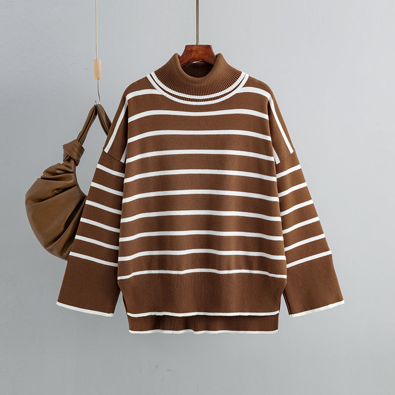 Cozy Colorblock Striped Turtleneck Sweater