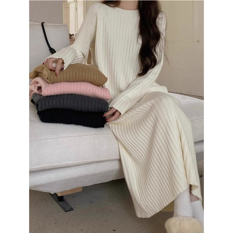 Elegant Long-Sleeve A-Line Midi Dress for Women