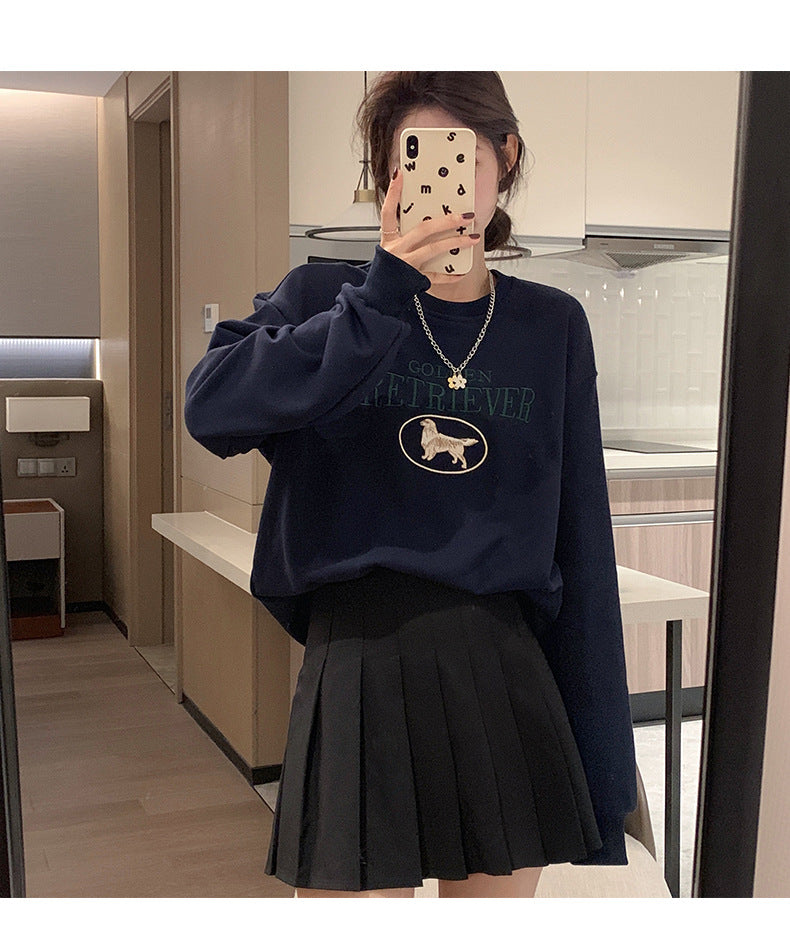 Cute Cartoon Embroidered Oversized Pullover Sweatshirt