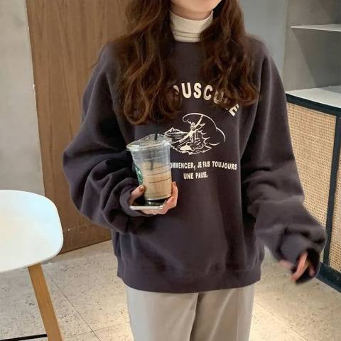 Women's Fleece-Lined Thick Round Neck Loose Fashion Sweater