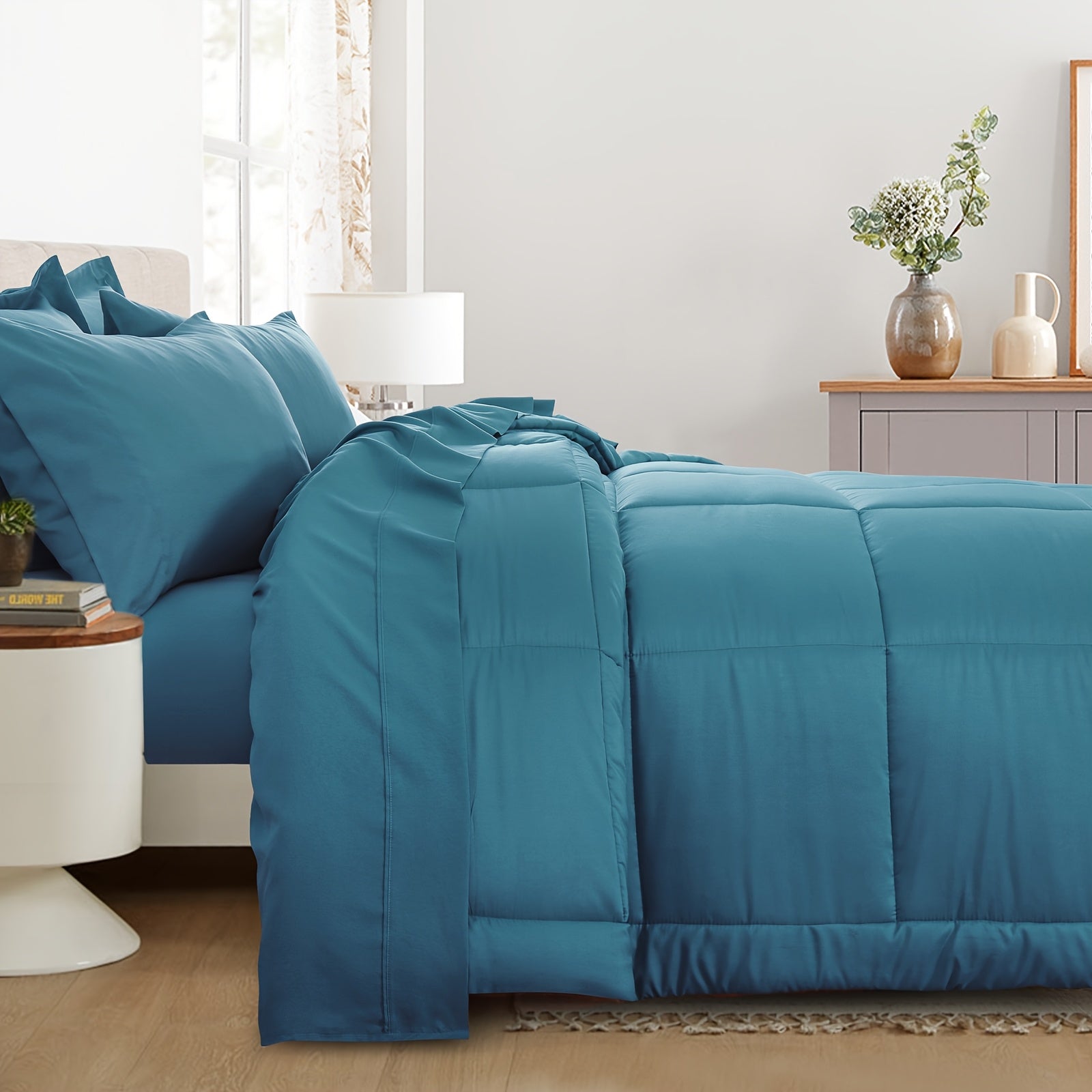 7pcs Ultra-Soft Bed In A Bag, Down Alternative Bedding Sets With All Season Quilted Comforter, Flat Sheet, Fitted Sheet, Pillowcases -Gifts For The Family And Friends