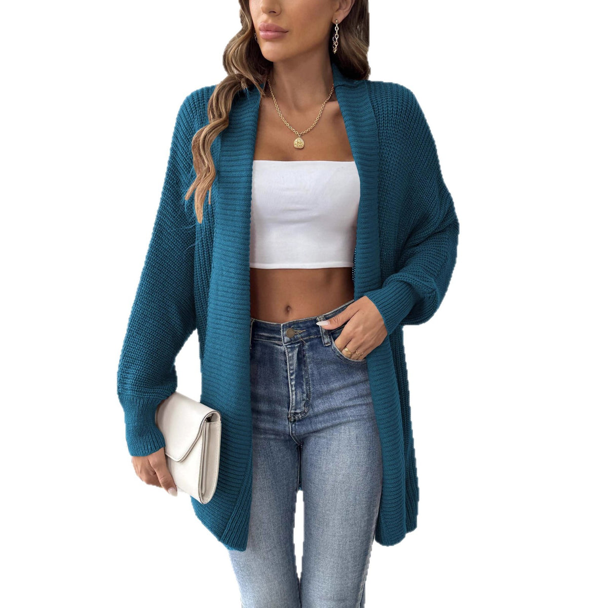 European and American Women's Clothing Simple Loose Sweater Cardigan Multicolor