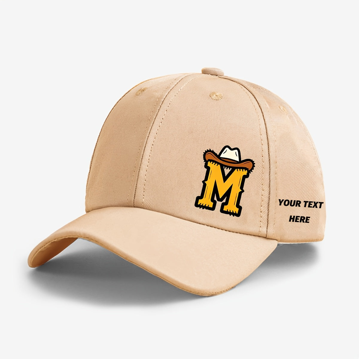 Kids Cowboy Style Baseball Cap with Letter Print and Custom Side Text, Lightweight and Comfortable (Ages 5-10)